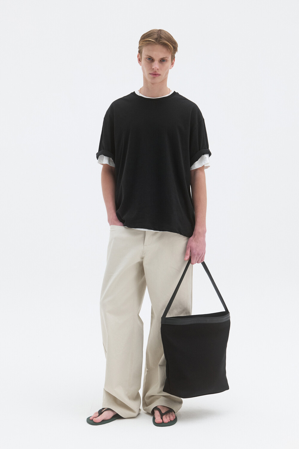 [WINDER] LINEN BLENDED T-SHIRTS - BLACK