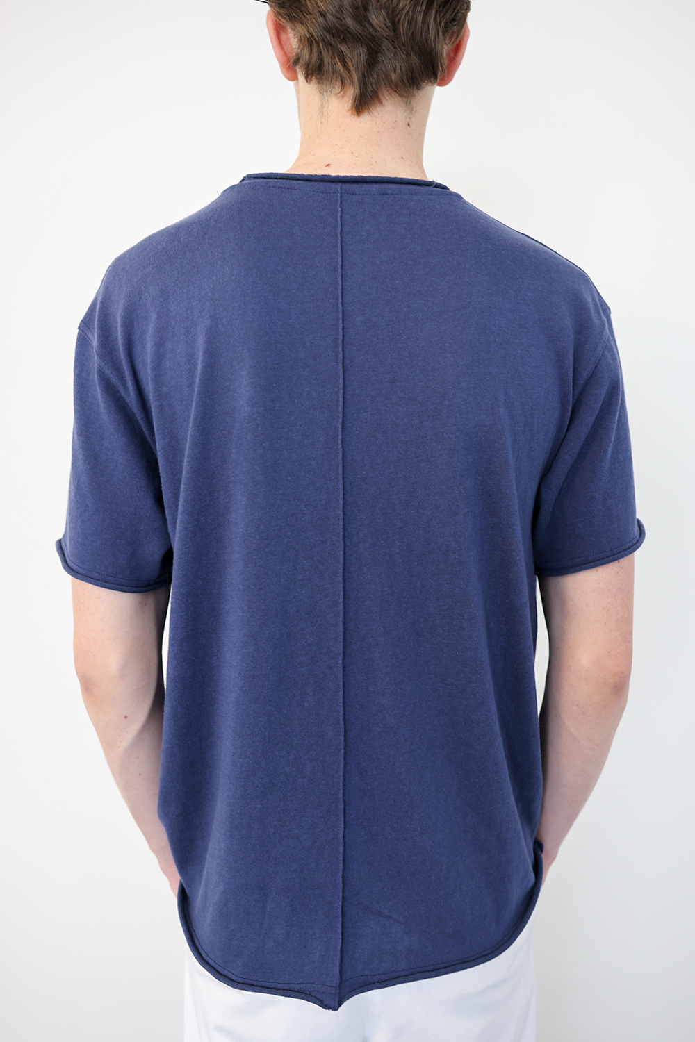 [ANYTIME LOREAK] YUCCA RAW-EDGE HALF KNIT -BLUE