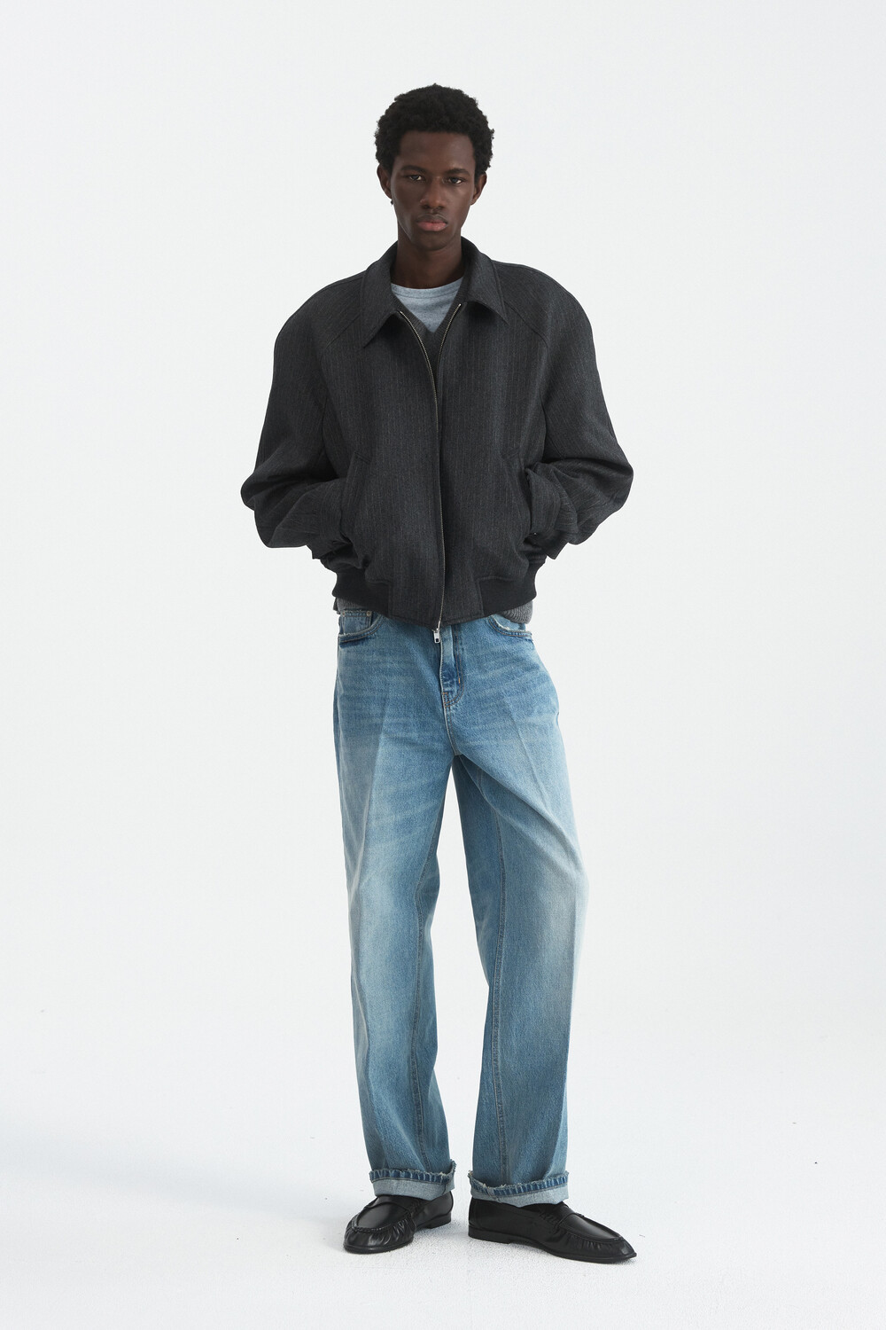 [WINDER] RAGLAN WOOL CROP BLOUSON - HARRINGBONE CHARCOAL