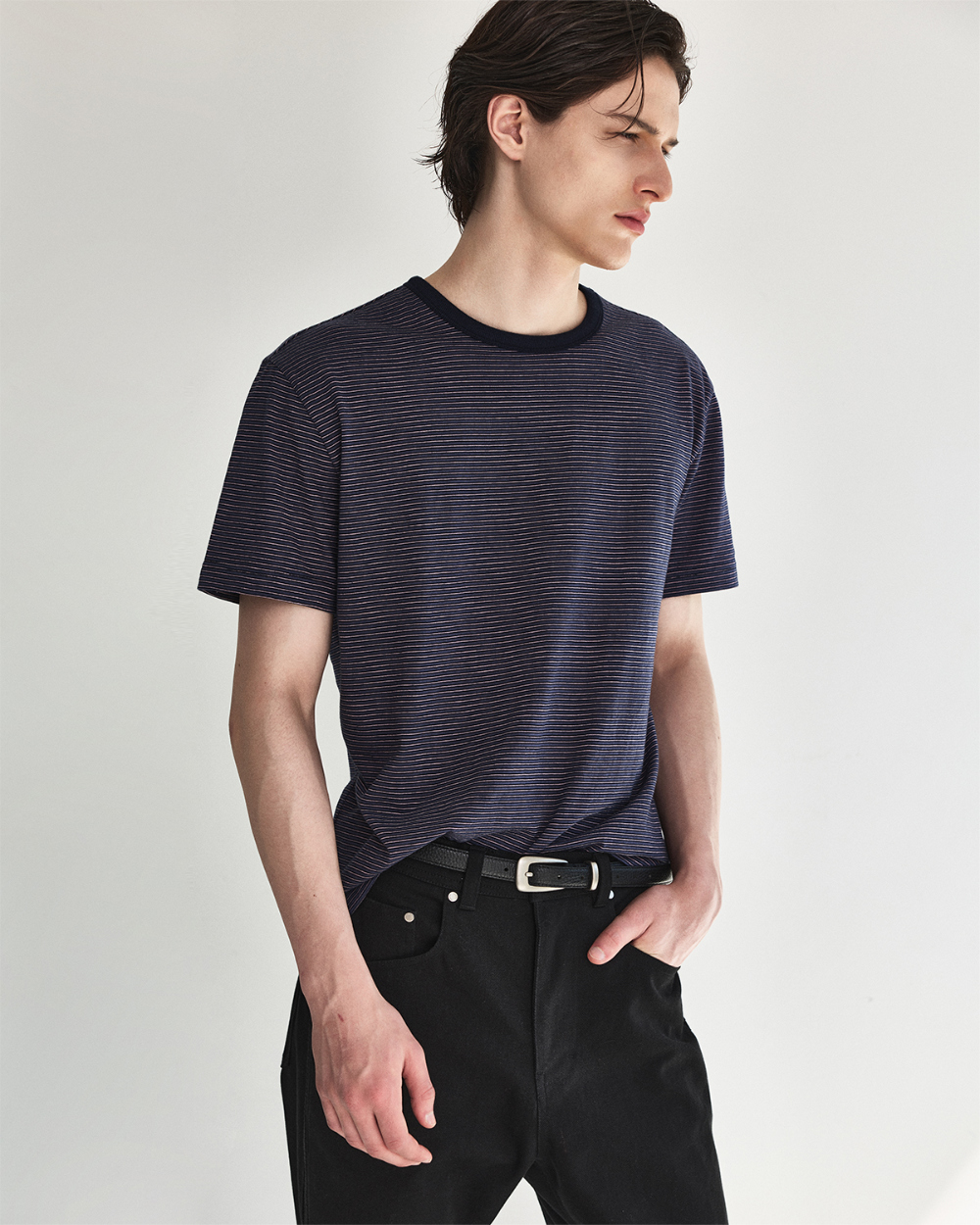 [kineto] Blend Stripe Cotton T-Shirt_Multi Purple