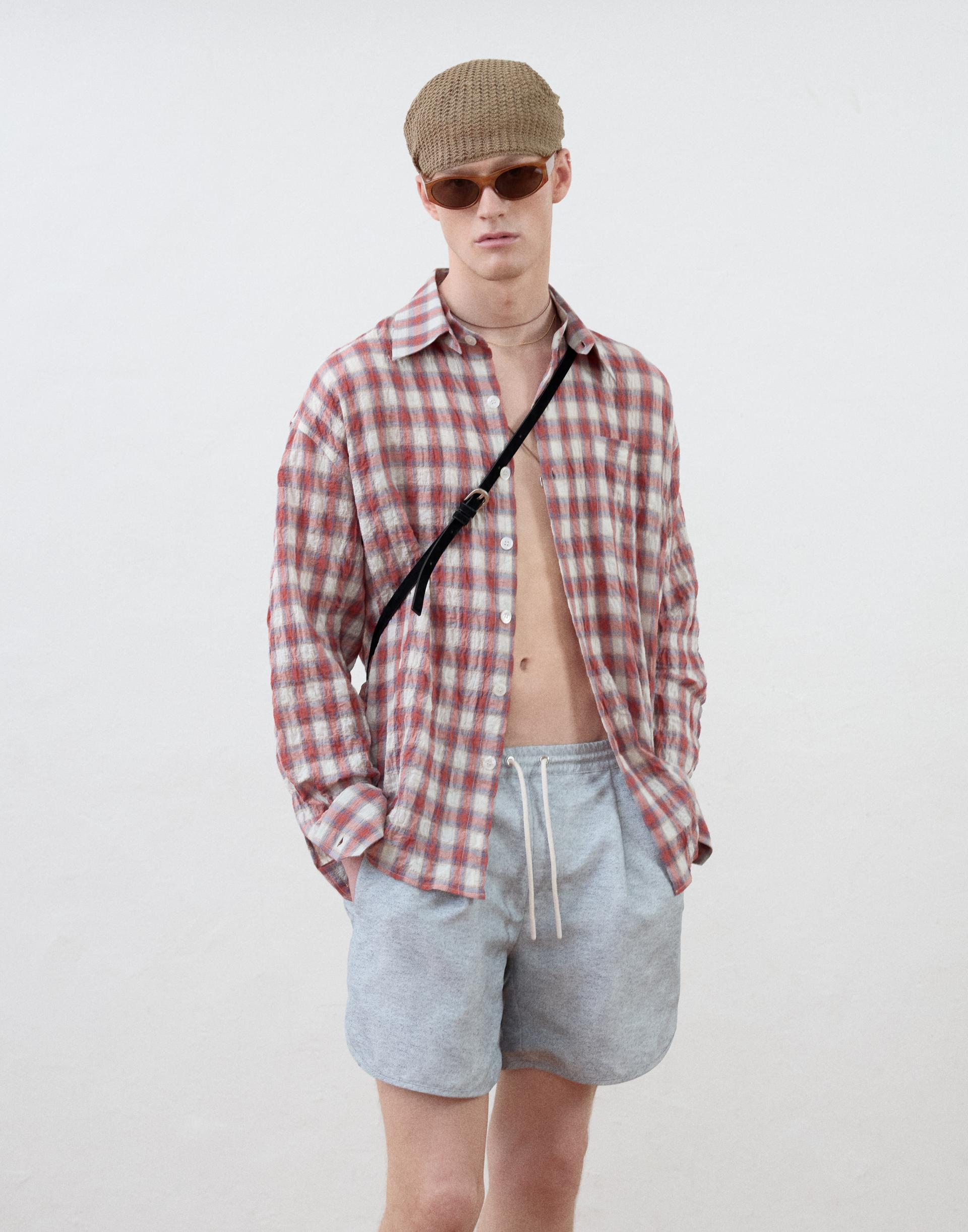 [MOOMYUNG] DETACHABLE COLLAR SHIRTS (ORANGE CHECK)