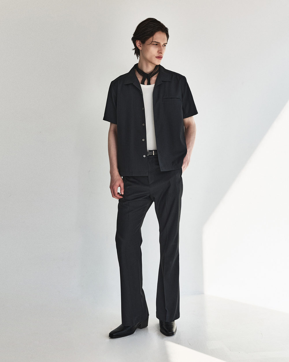 [kineto]t Refined Wool Stripe Shir_Black
