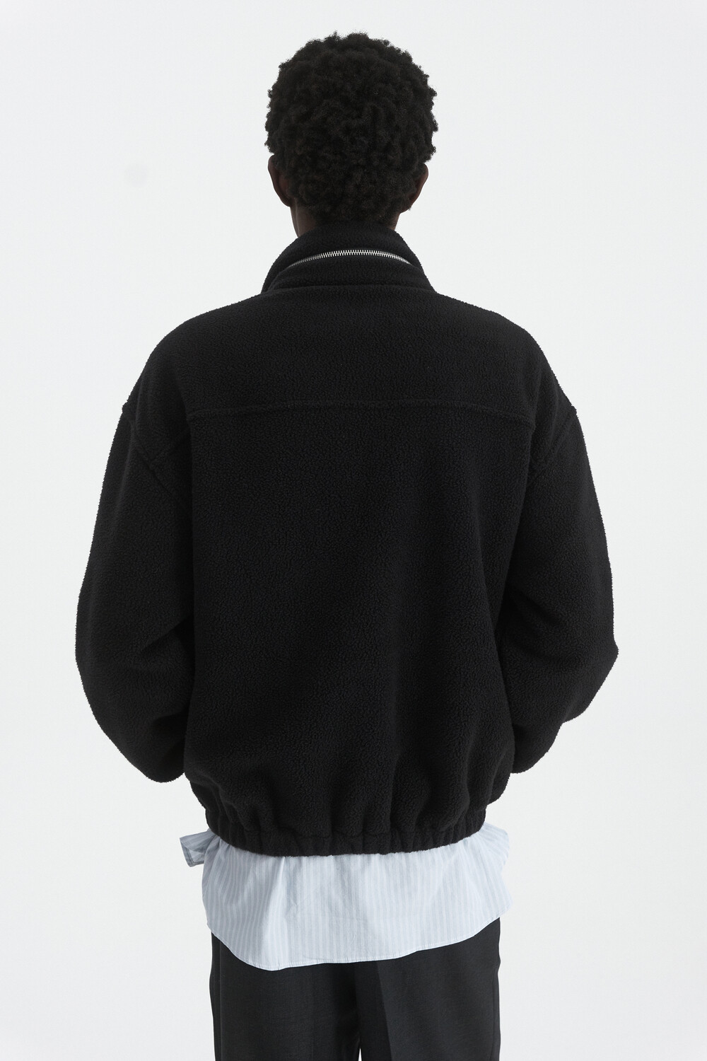 [WINDER] RING SNAP FLEECE PULL OVER -BLACK
