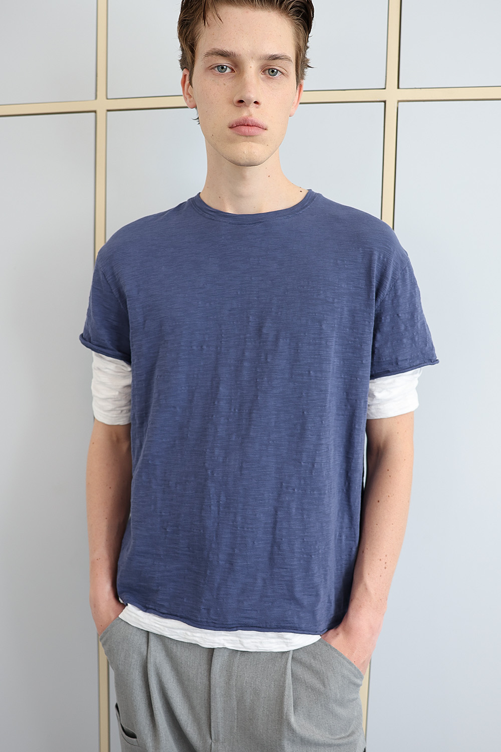 [ANYTIME LOREAK] FADE SLUB HALF T-SHIRT - VINTAGE BLUE