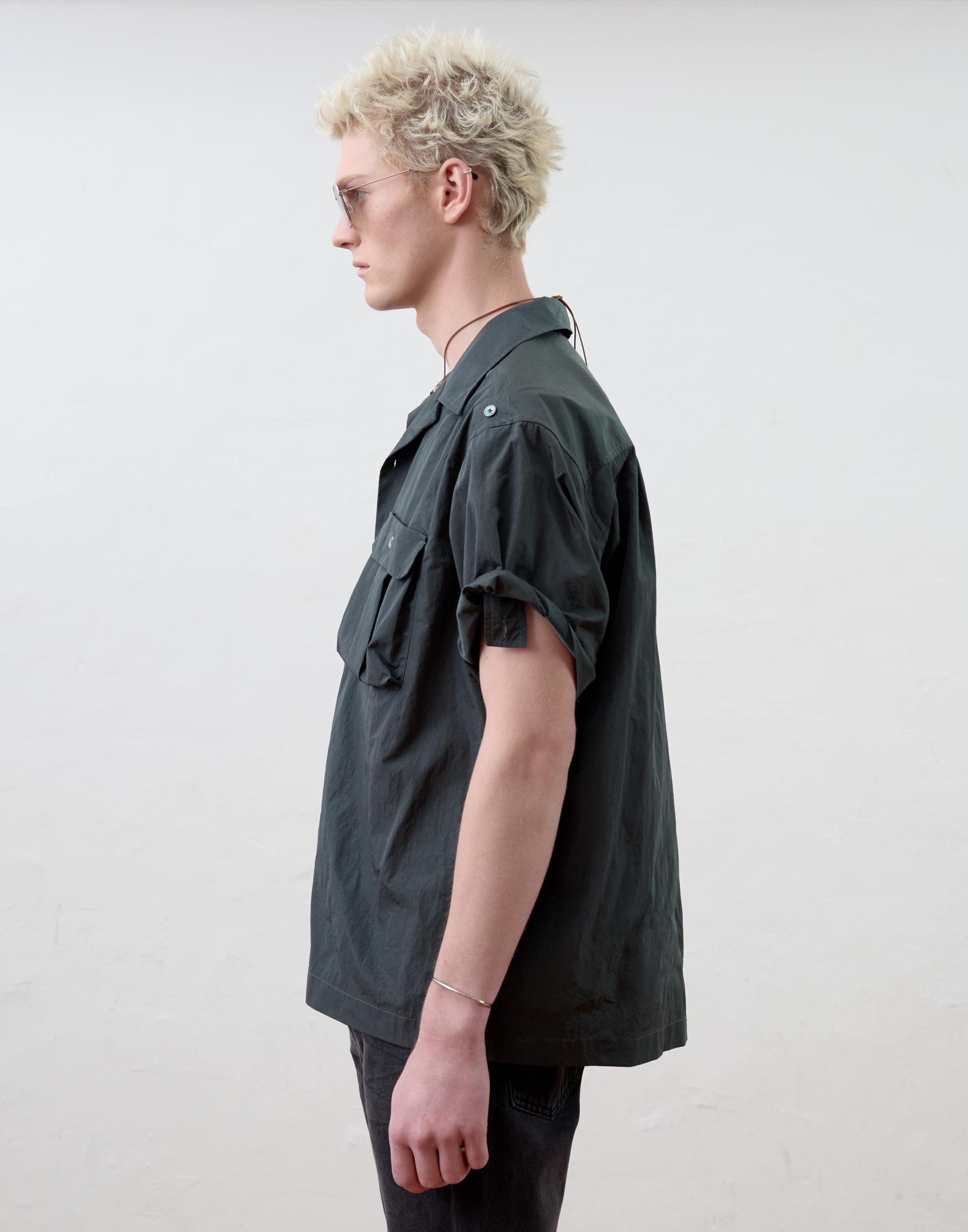 [MOOMYUNG ] MILANESE OPEN COLLAR SHIRT (DEEP GREEN)