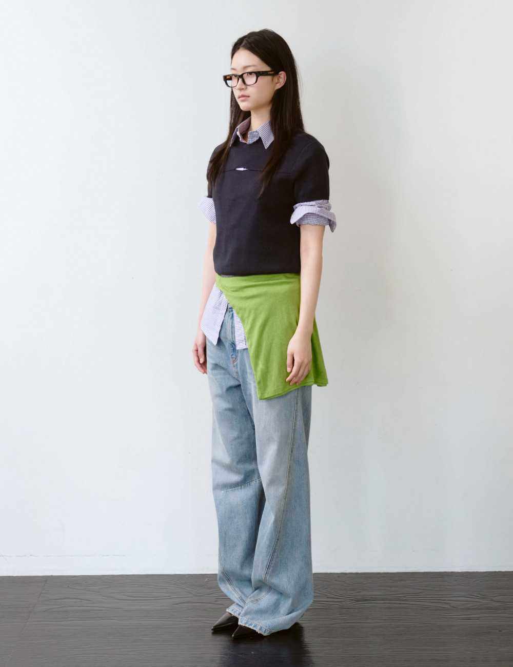 [GEN:RE] Contour Semi Flare Denim Pants Light Blue
