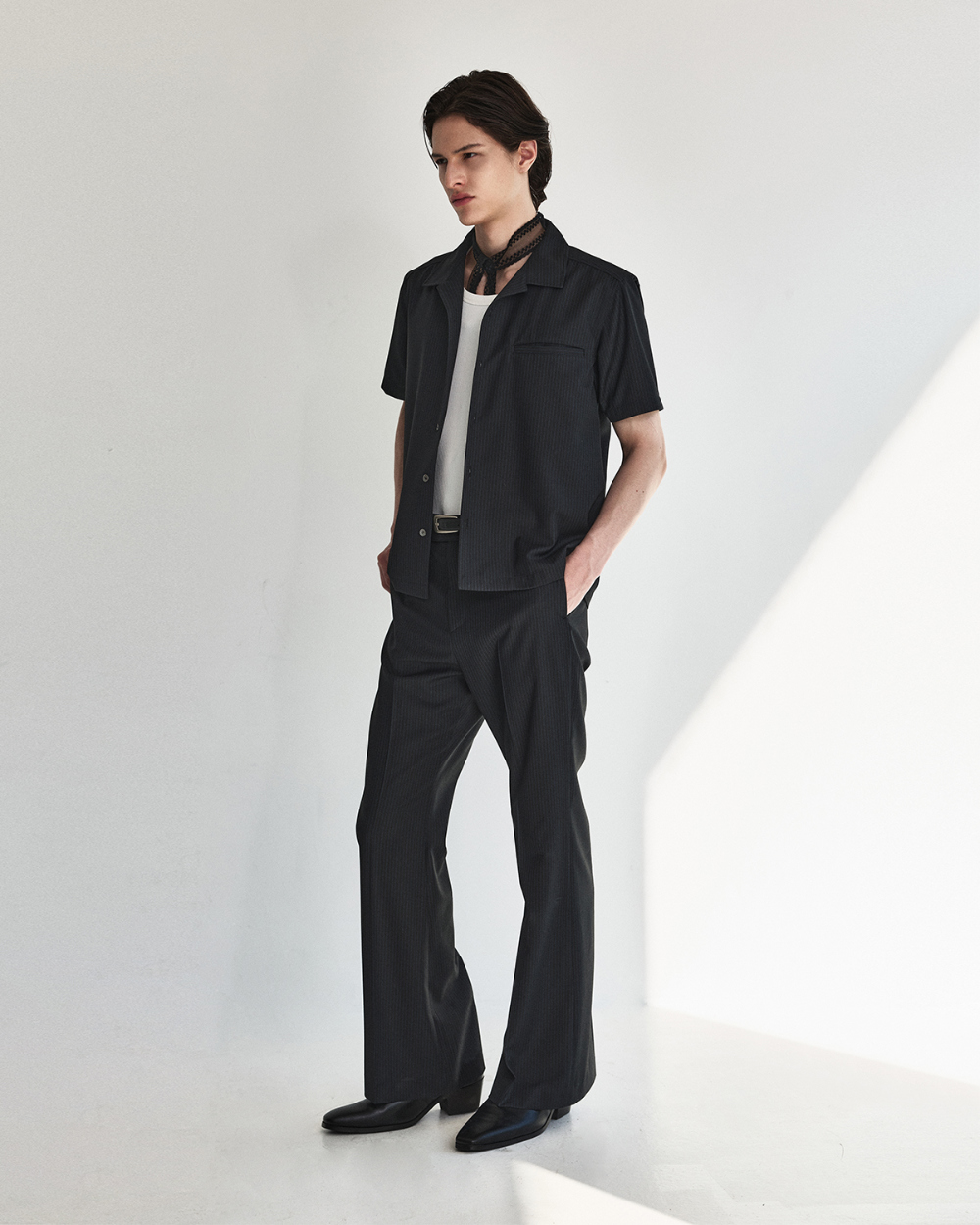 [kineto]t Refined Wool Stripe Shir_Black