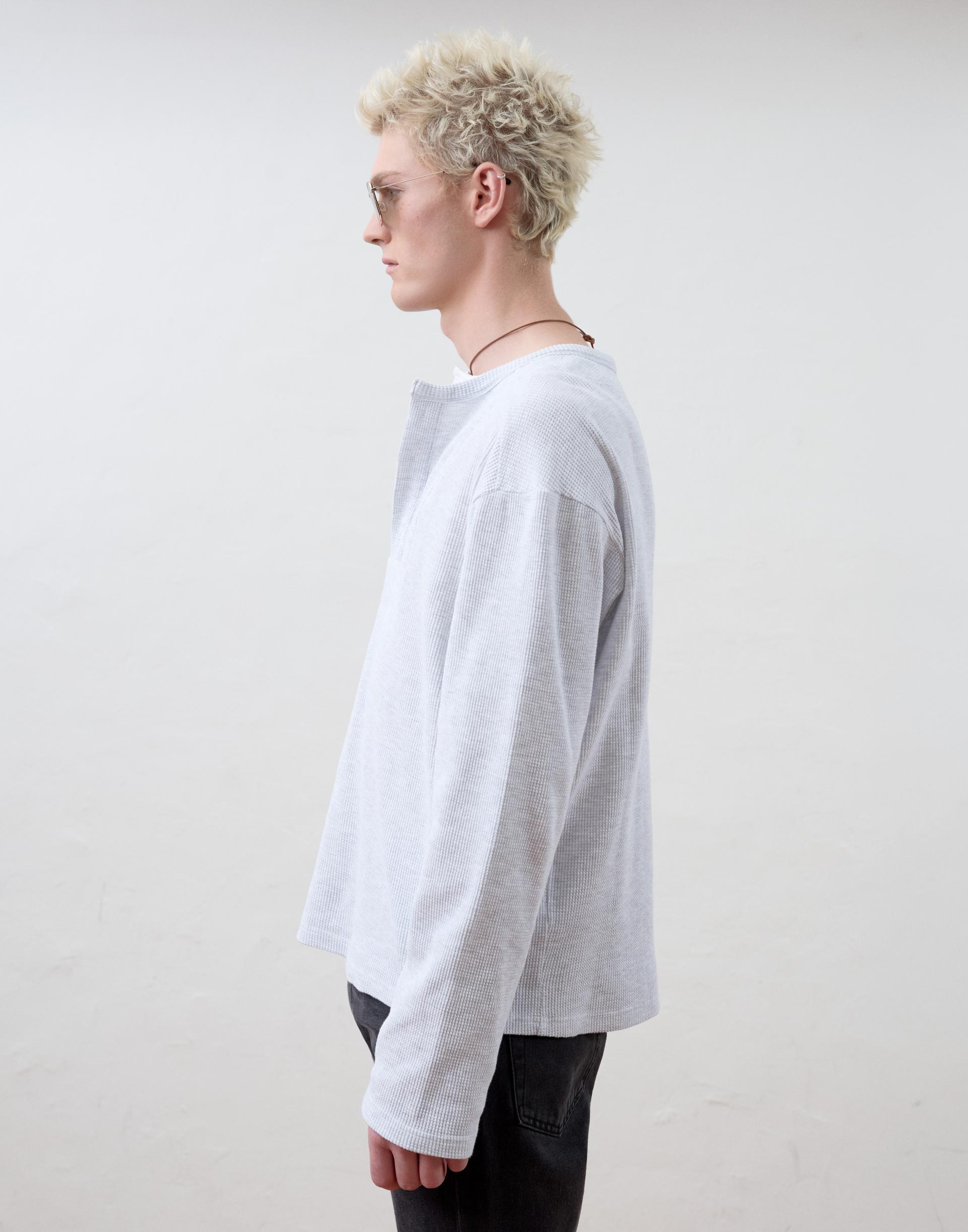 [MOOMYUNG] LAYERED HENLEY NECK LONG SLEEVE (LIGHT GREY)