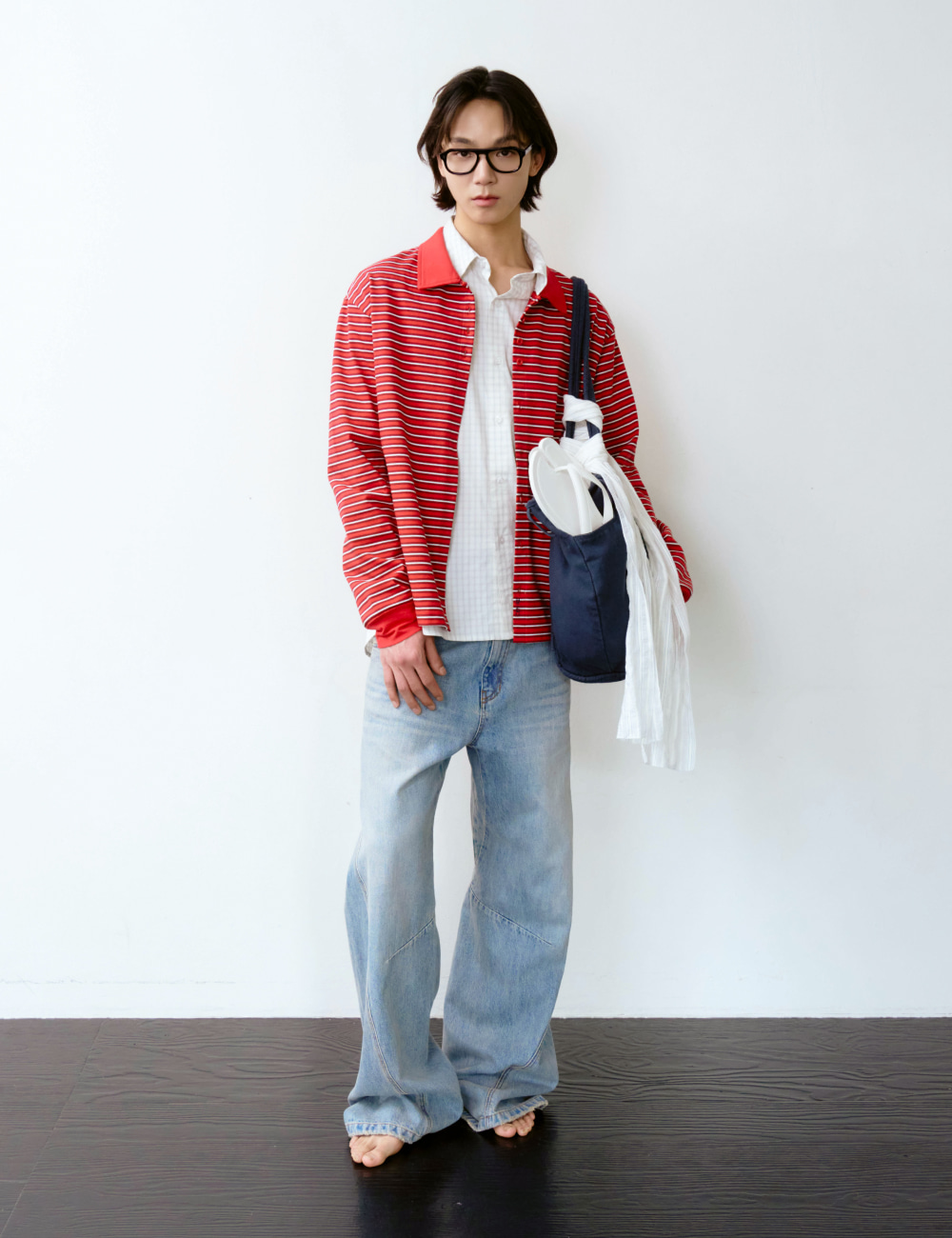 [GEN:RE] Contour Semi Flare Denim Pants Light Blue
