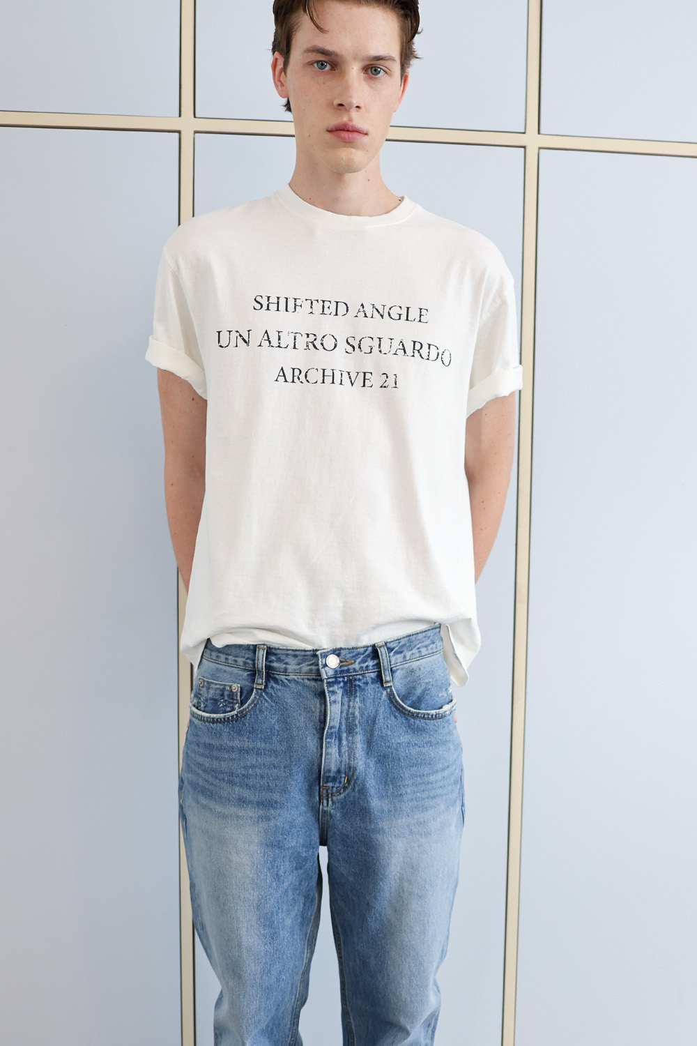 [ANYTIME LOREAK] SEDUM WASHED HALF T-SHIRT - WHITE