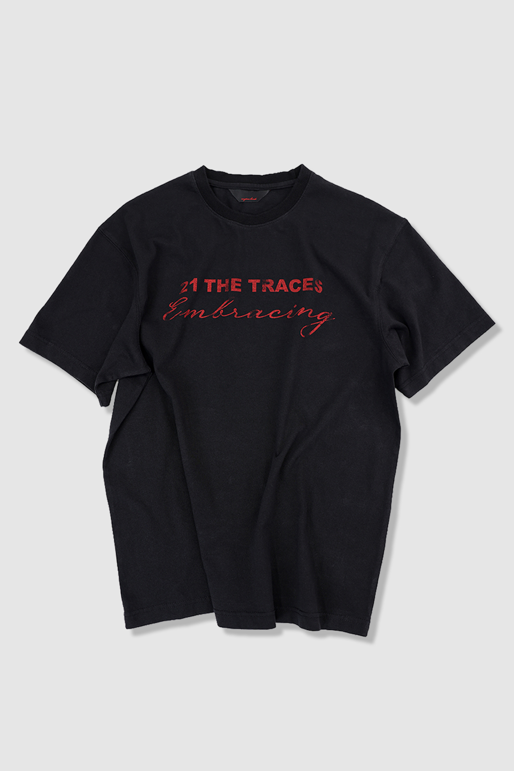 [ANYTIME LOREAK] TRACE WASHED HALF T-SHIRT - BLACK