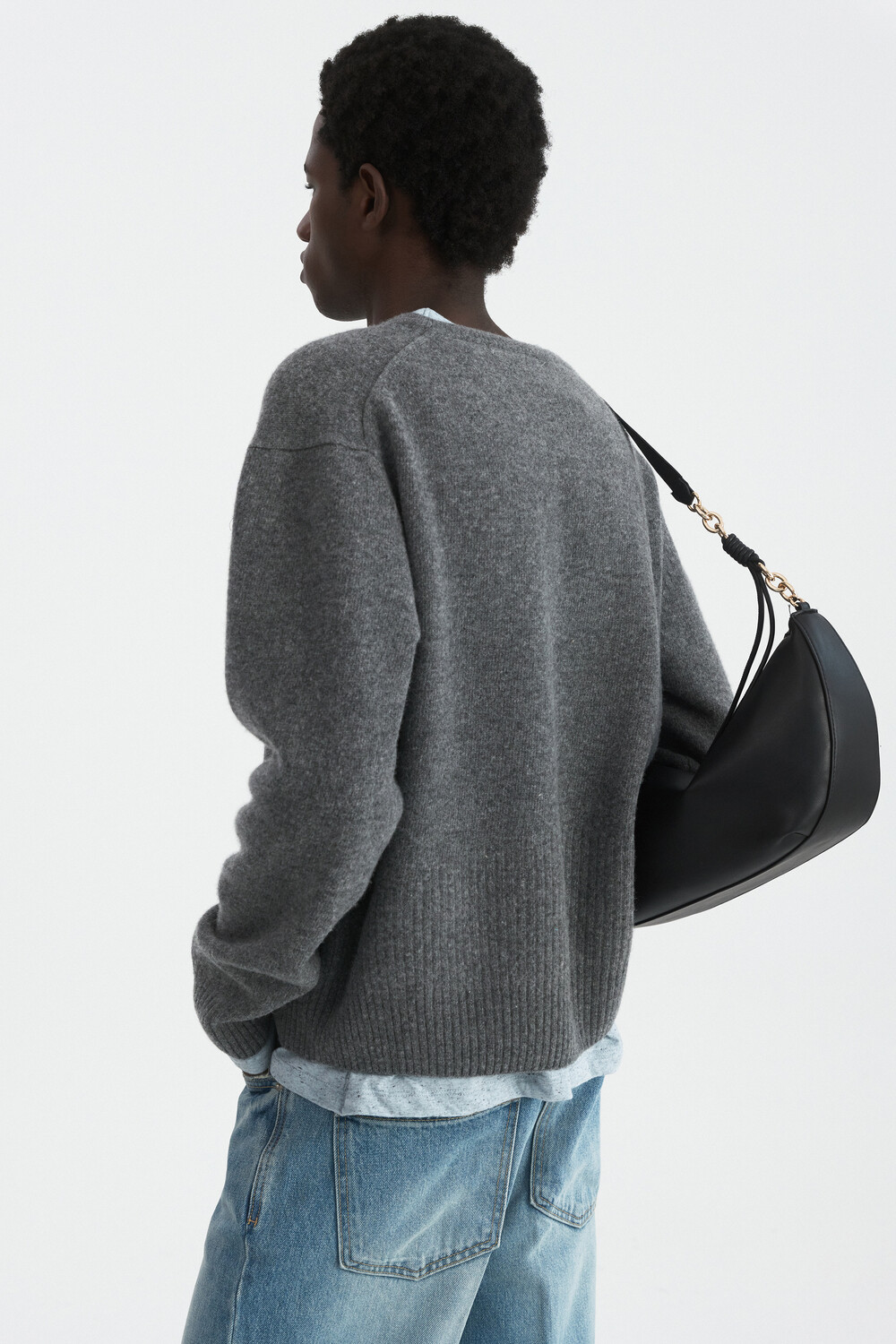 [WINDER] CONTOUR RIB WOOL V NECK SWEATER - MELANGE GREY