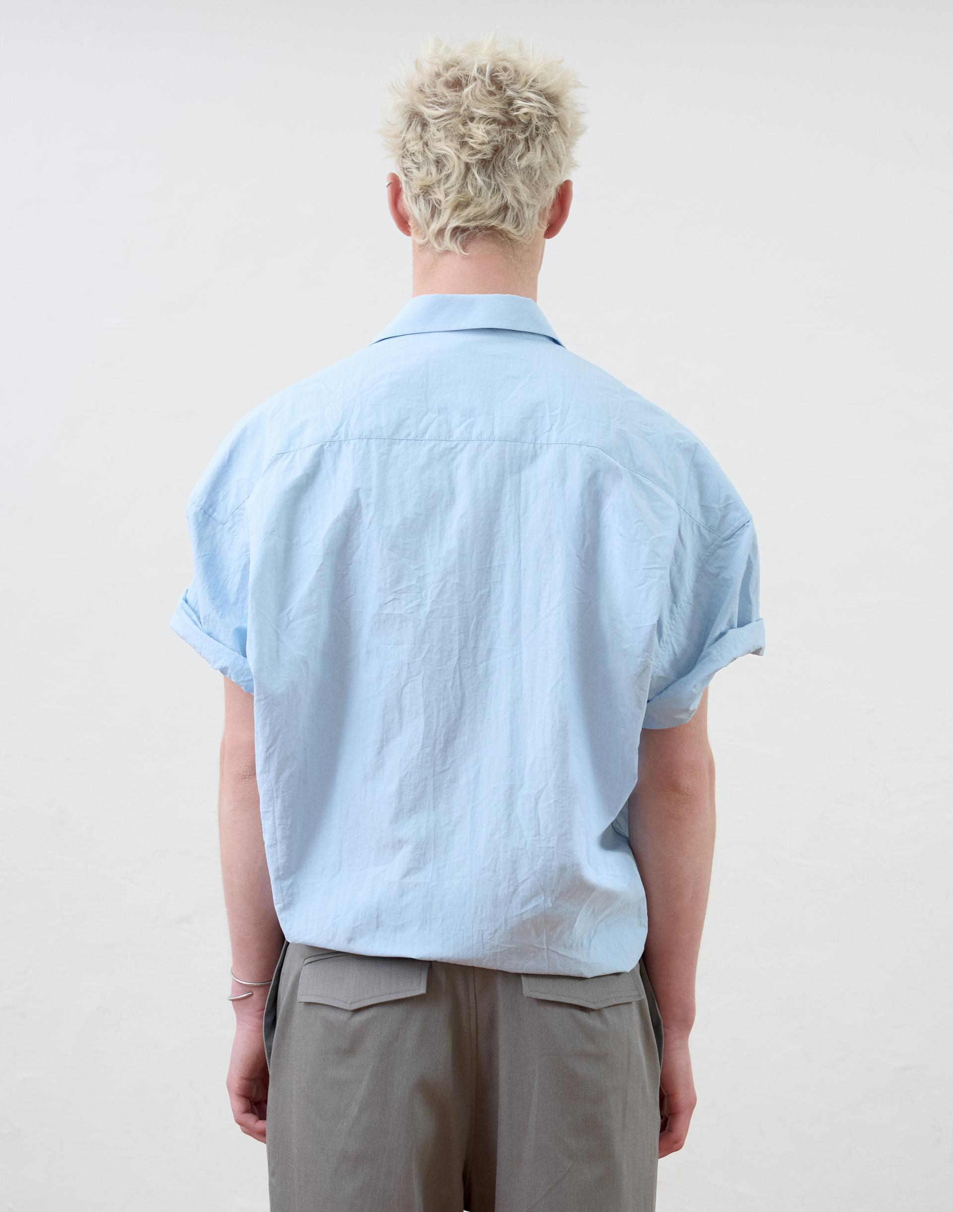 [MOOMYUNG] WRAP SHORTSLEEVE SHIRT (CREASE SKY)