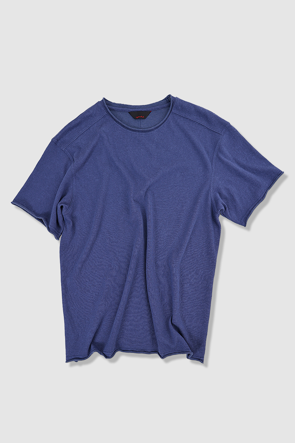 [ANYTIME LOREAK] YUCCA RAW-EDGE HALF KNIT -BLUE