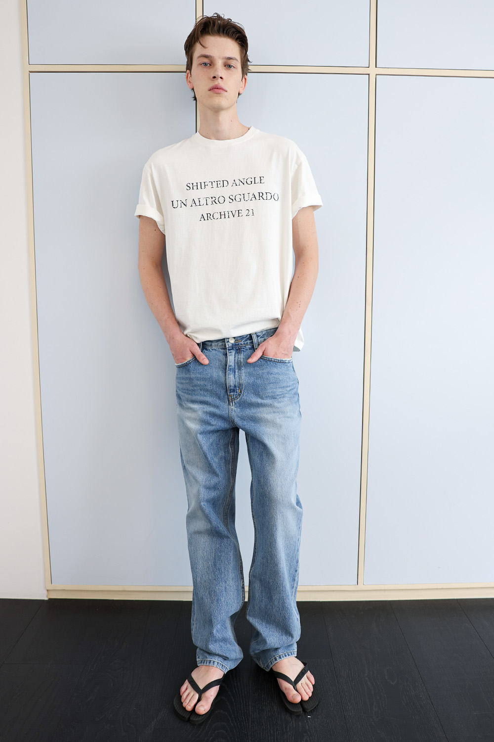 [ANYTIME LOREAK] SEDUM WASHED HALF T-SHIRT - WHITE