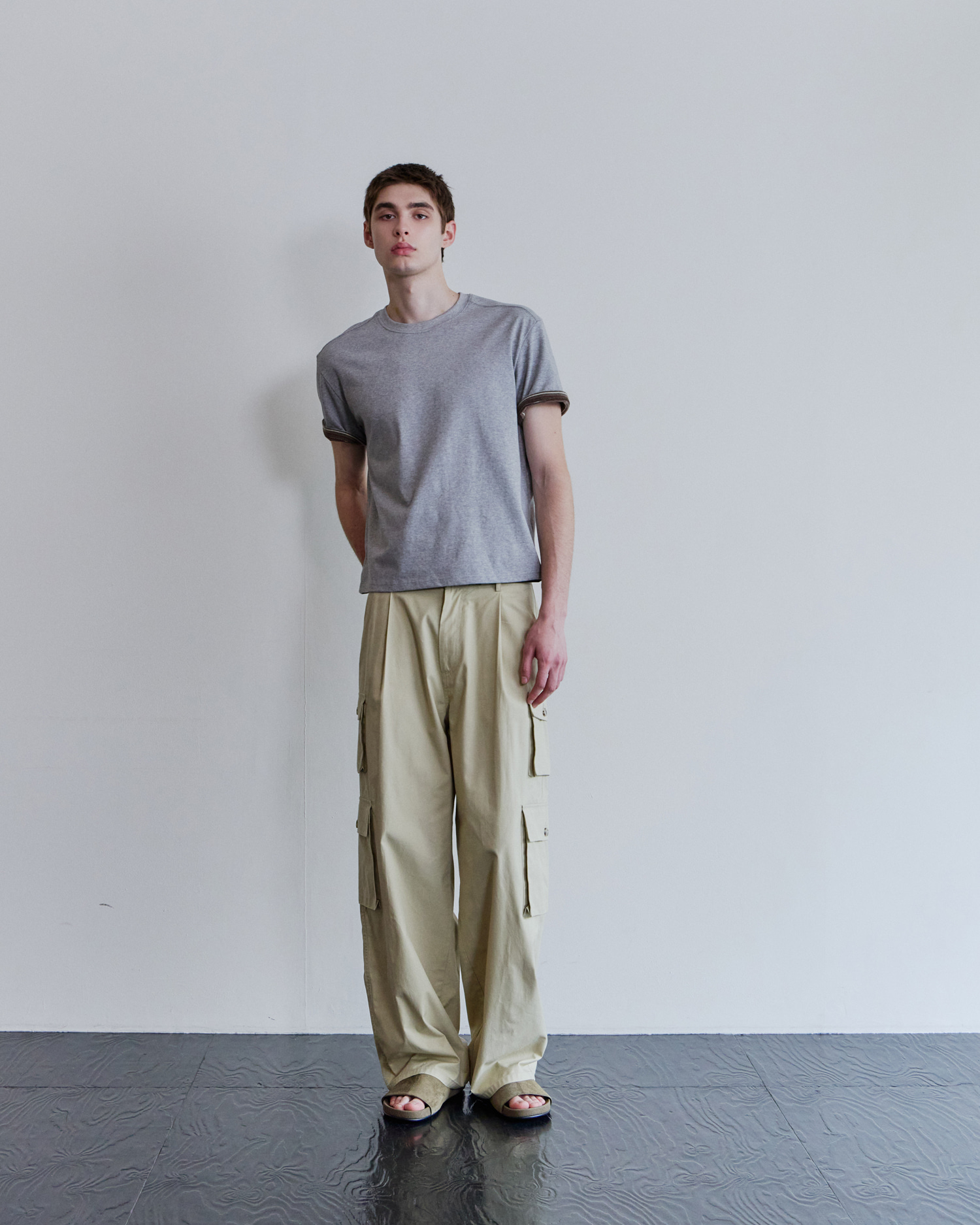 [WAVINESS] Stripe Layered T-shirts - Melange Grey