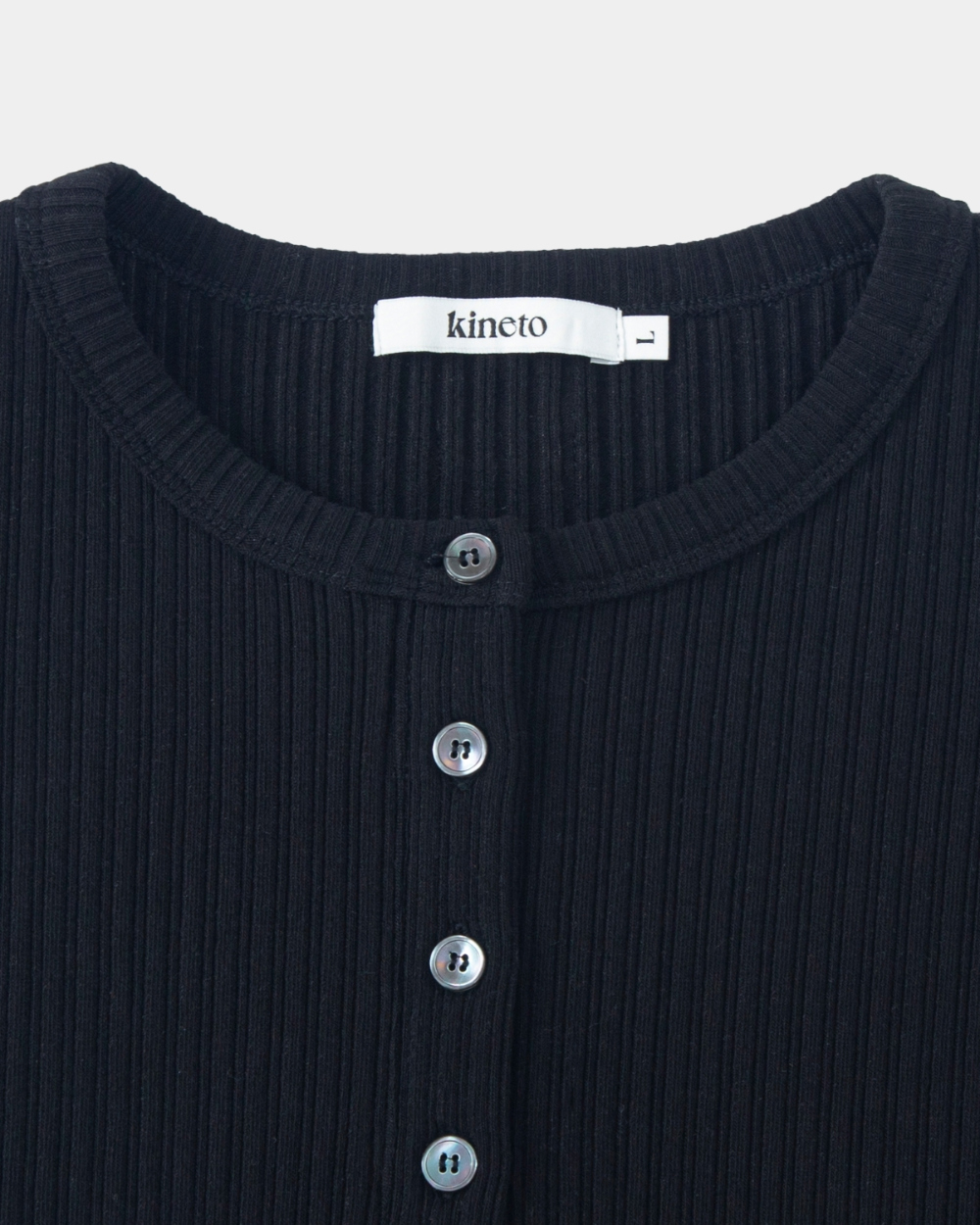 [kineto] Wale Cotton Henley Neck Top_Black