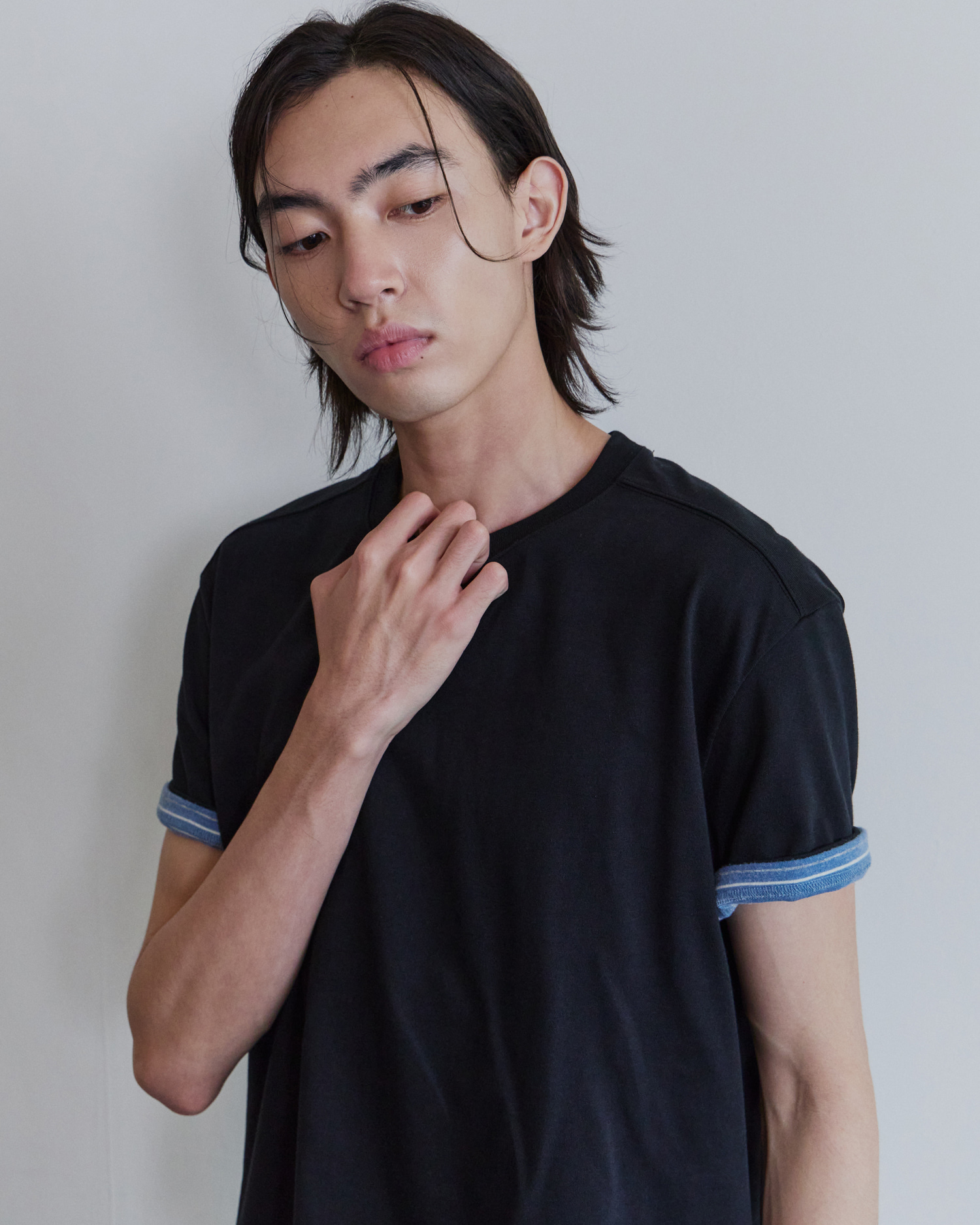 [WAVINESS] Stripe Layered T-shirts - Black