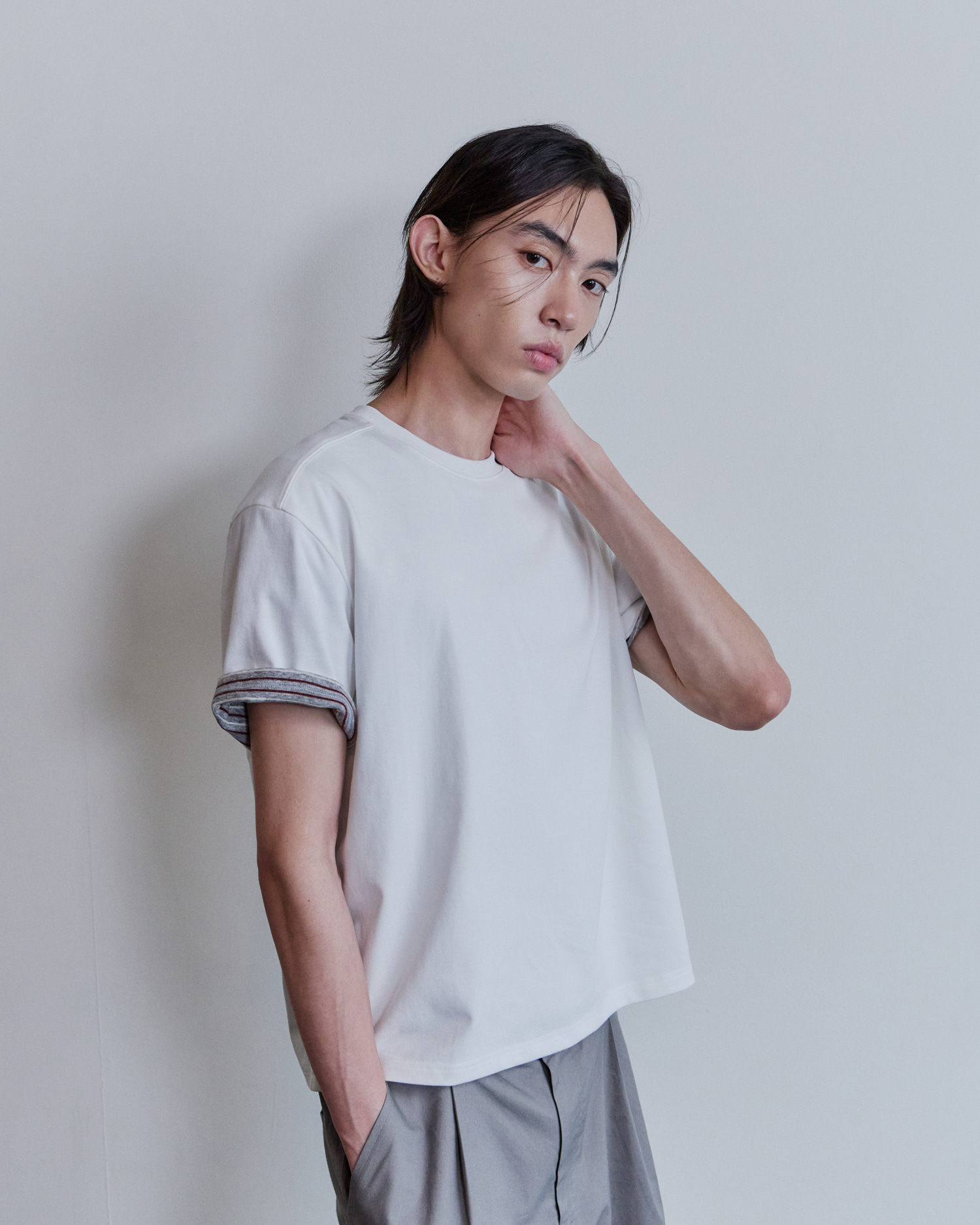 [WAVINESS] Stripe Layered T-shirts - White