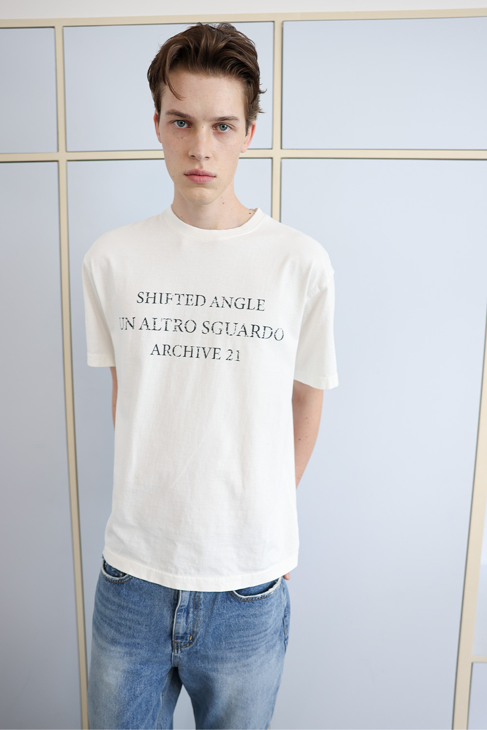 [ANYTIME LOREAK] SEDUM WASHED HALF T-SHIRT - WHITE