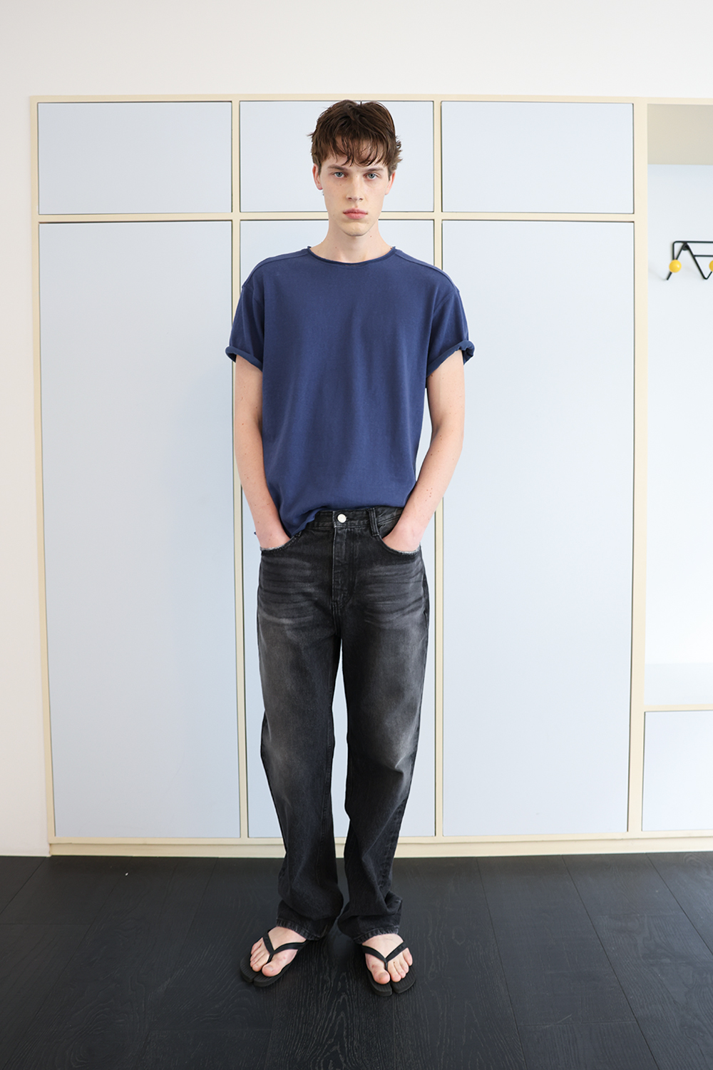[ANYTIME LOREAK] YUCCA RAW-EDGE HALF KNIT -BLUE
