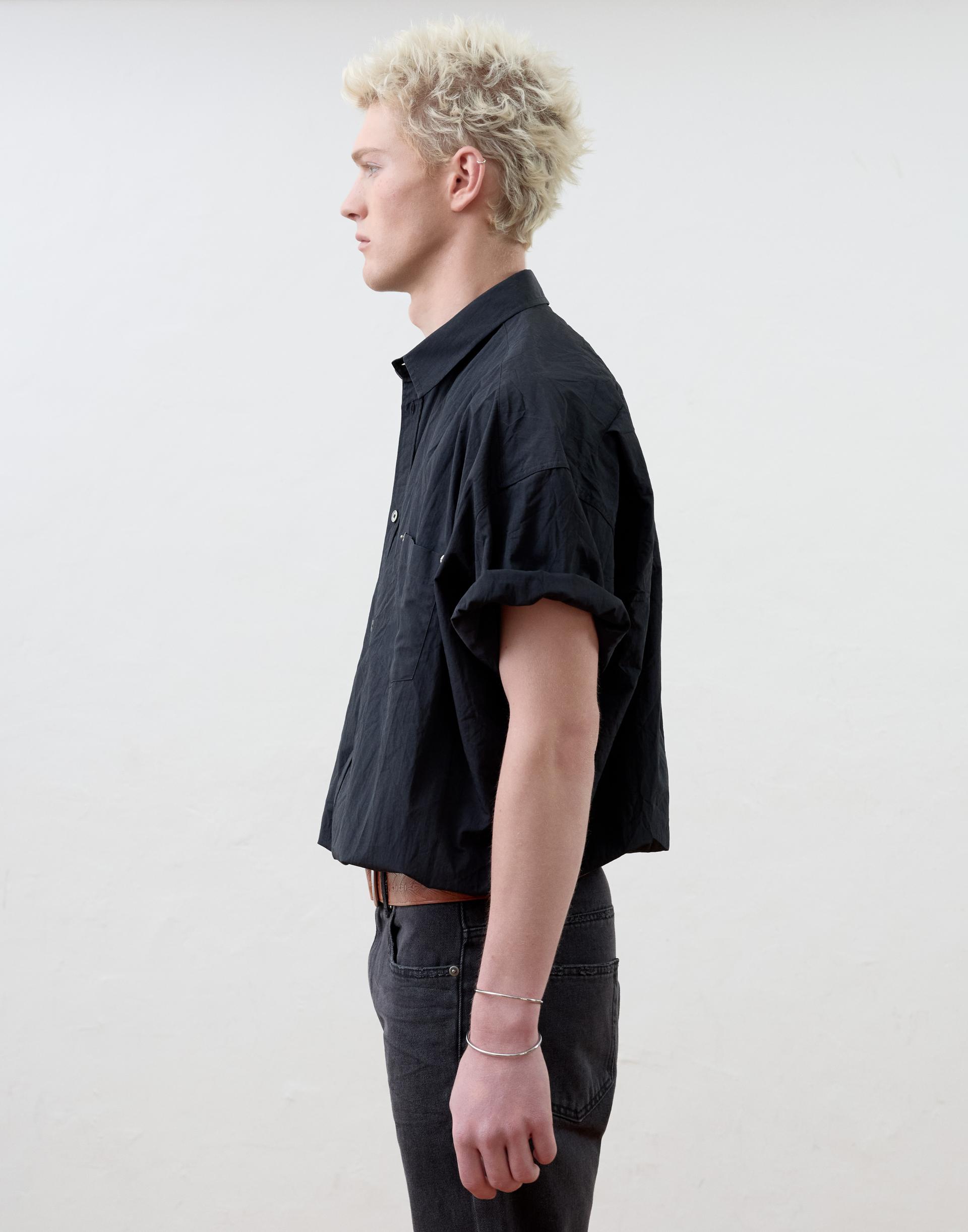 [MOOMYUNG] WRAP SHORTSLEEVE SHIRT (CREASE BLACK)