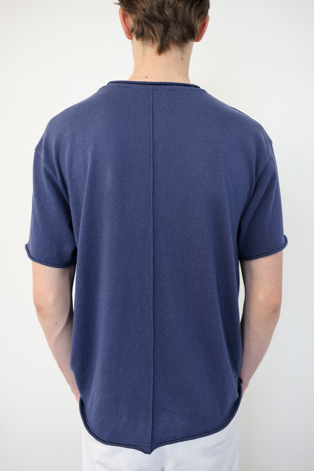 [ANYTIME LOREAK] YUCCA RAW-EDGE HALF KNIT -BLUE
