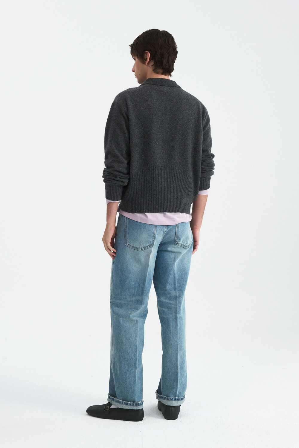 [WINDER] MERINO WOOL HIDDEN POLO SWEATER -DARK GREY