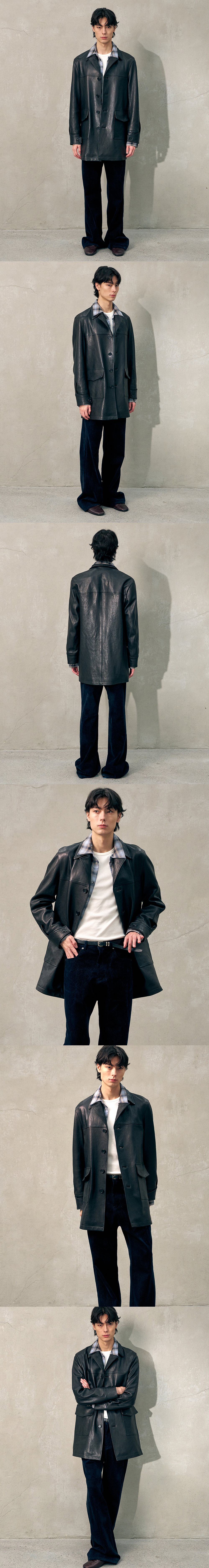 [HALEINE] LEATHER CAR COAT BLACK (XJ314)