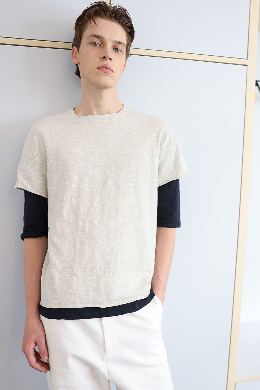 [ANYTIME LOREAK] FADE SLUB HALF T-SHIRT - OATMEAL