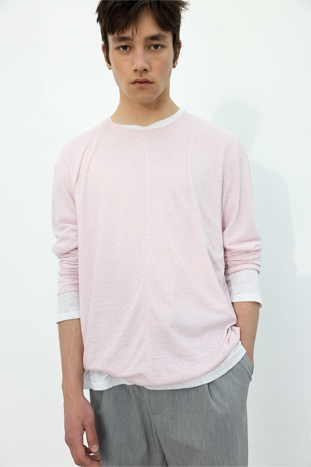 [ANYTIME LOREAK] CAMELLIA LAYERED TEE - WHITE/PINK