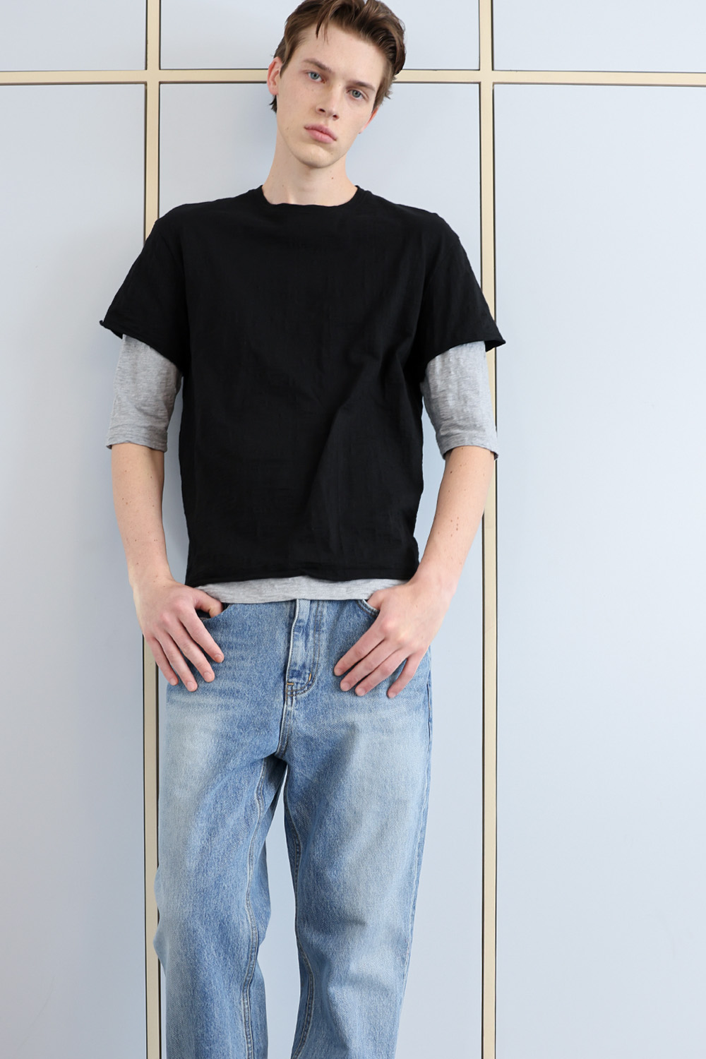 [ANYTIME LOREAK] FADE SLUB HALF T-SHIRT - BLACK