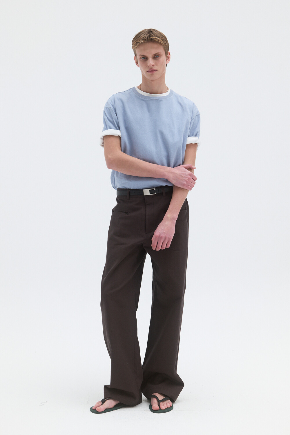[WINDER] LINEN BLENDED T-SHIRTS - MIST BLUE