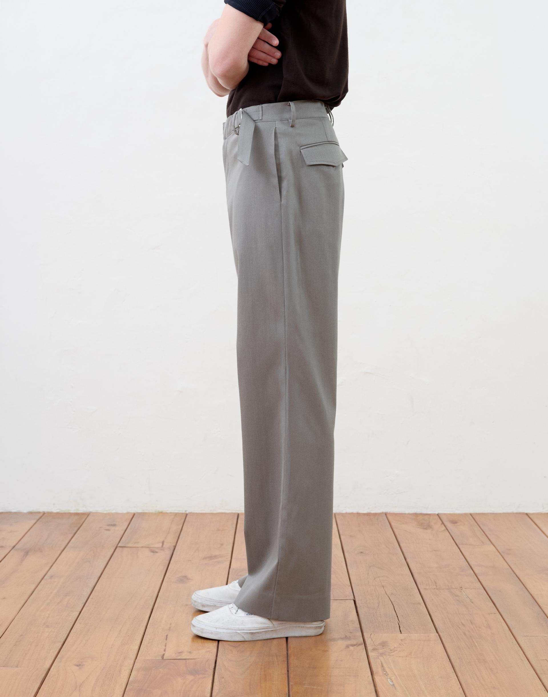[MOOMYUNG] BOYISH TAILORED TROUSERS (GREY)