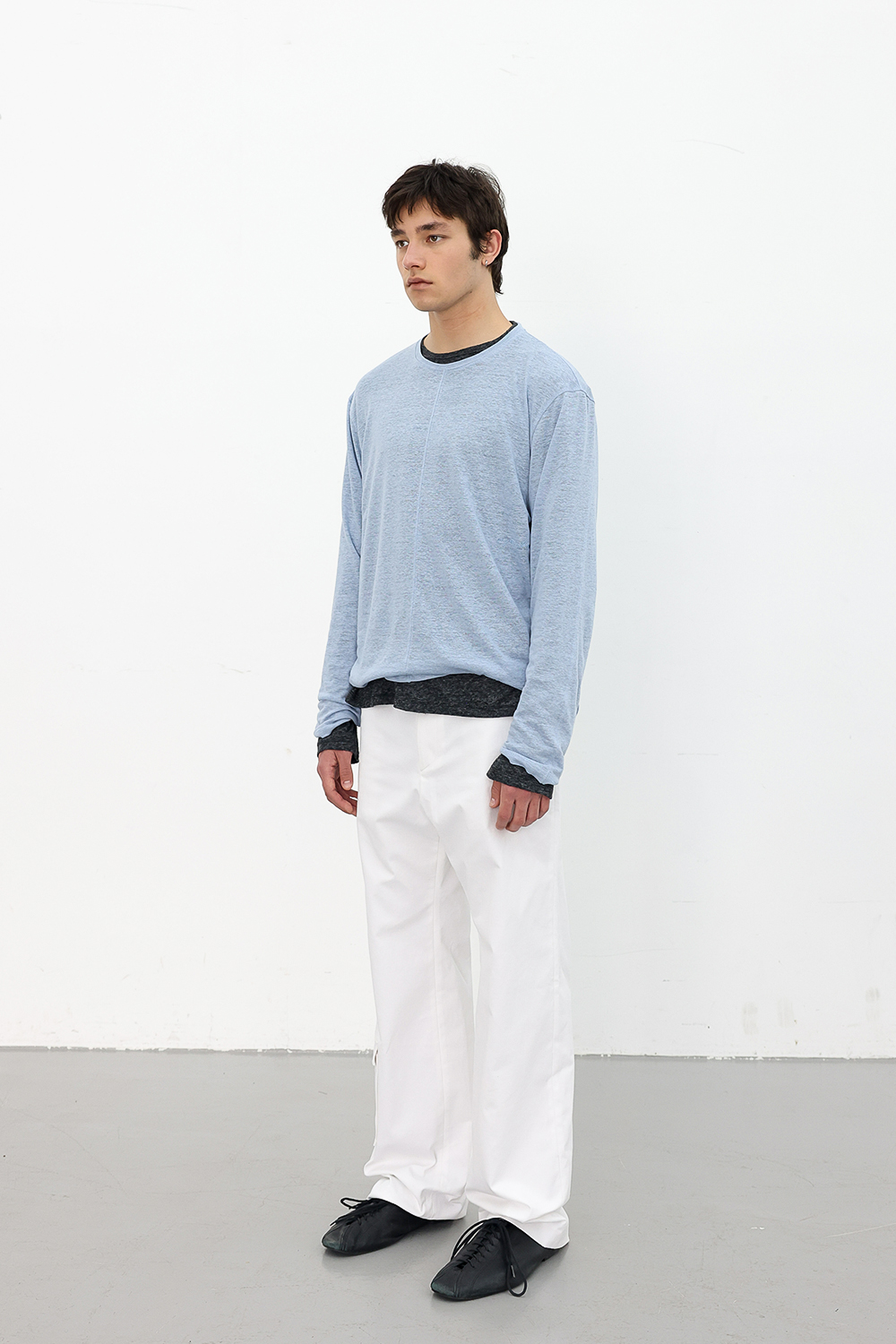 [ANYTIME LOREAK] CAMELLIA LAYERED TEE - SKY BLUE/CHARCOAL