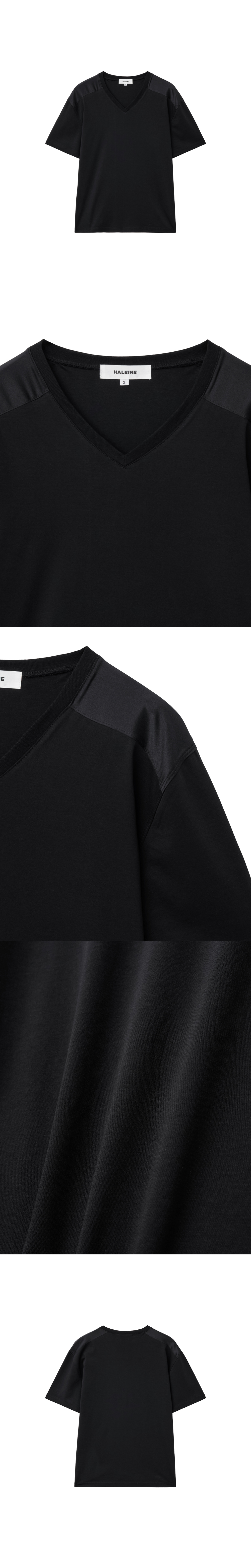 [HALEINE] SATIN PANEL V-NECK T-SHIRT BLACK (XT230)