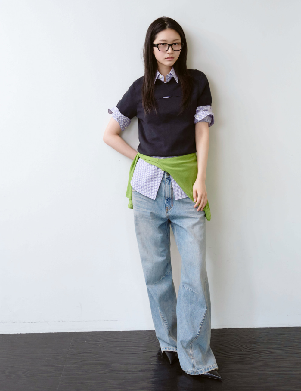 [GEN:RE] Contour Semi Flare Denim Pants Light Blue