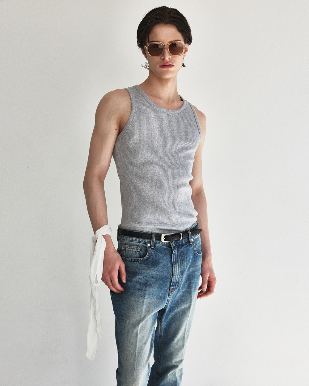 [kineto] Sleek Ribbed Sleeveless Top_Melange Grey