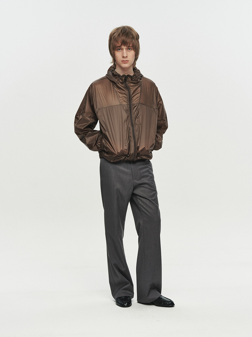 [HEUTE] KADE SHEER HOODED JACKET (BROWN)