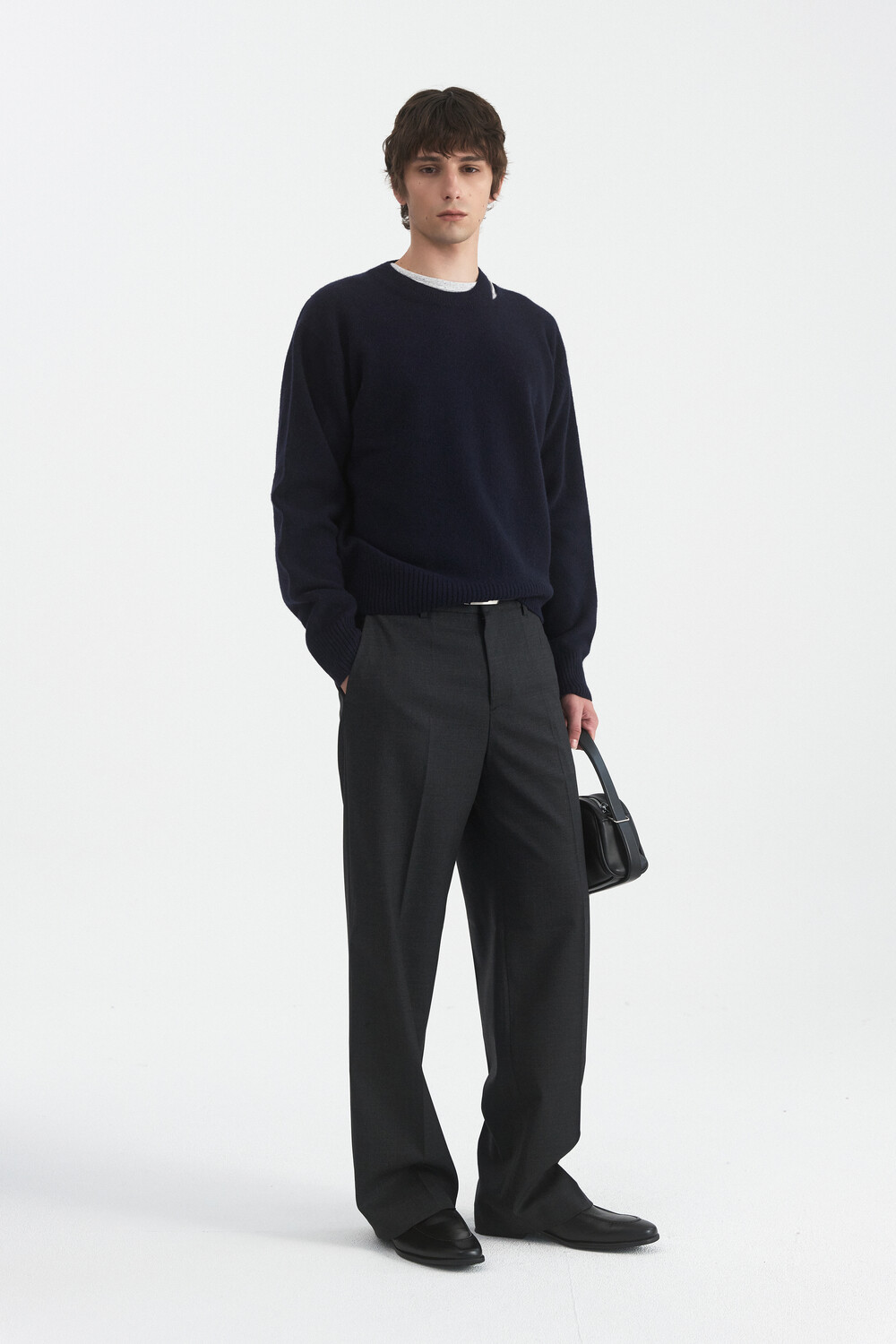 [WINDER] BACK PATCH WOOL TROUSERS - MELANGE CHARCOAL