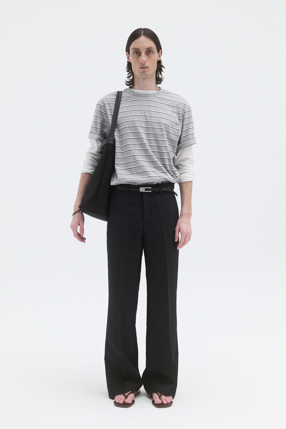 [WINDER] STRIPED COTTON TOP - BROWN / MELANGE