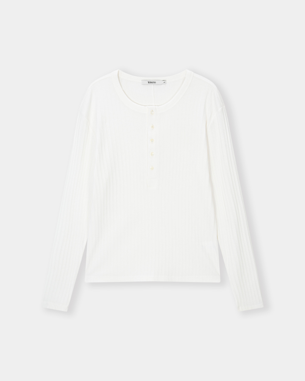 [kineto] Fine Cotton Ribbed Henley Top_White