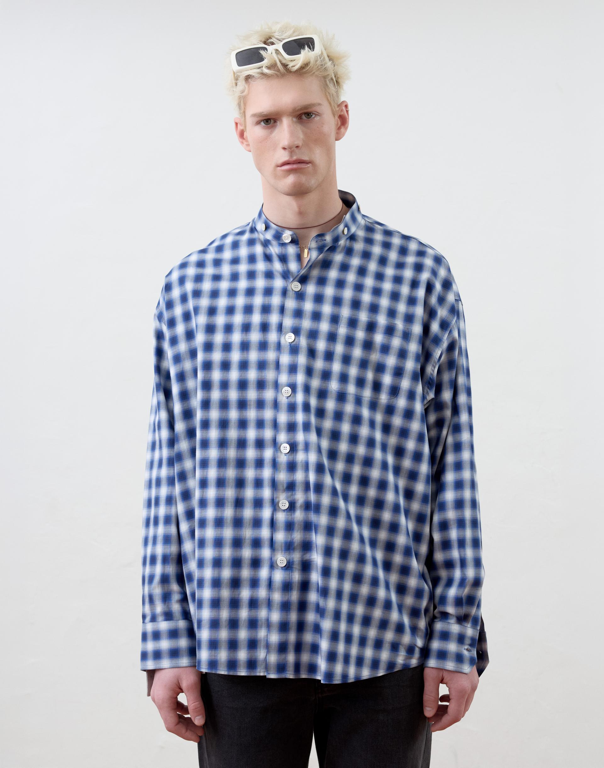 [MOOMYUNG] DETACHABLE COLLAR SHIRTS (BLUE CHECK)