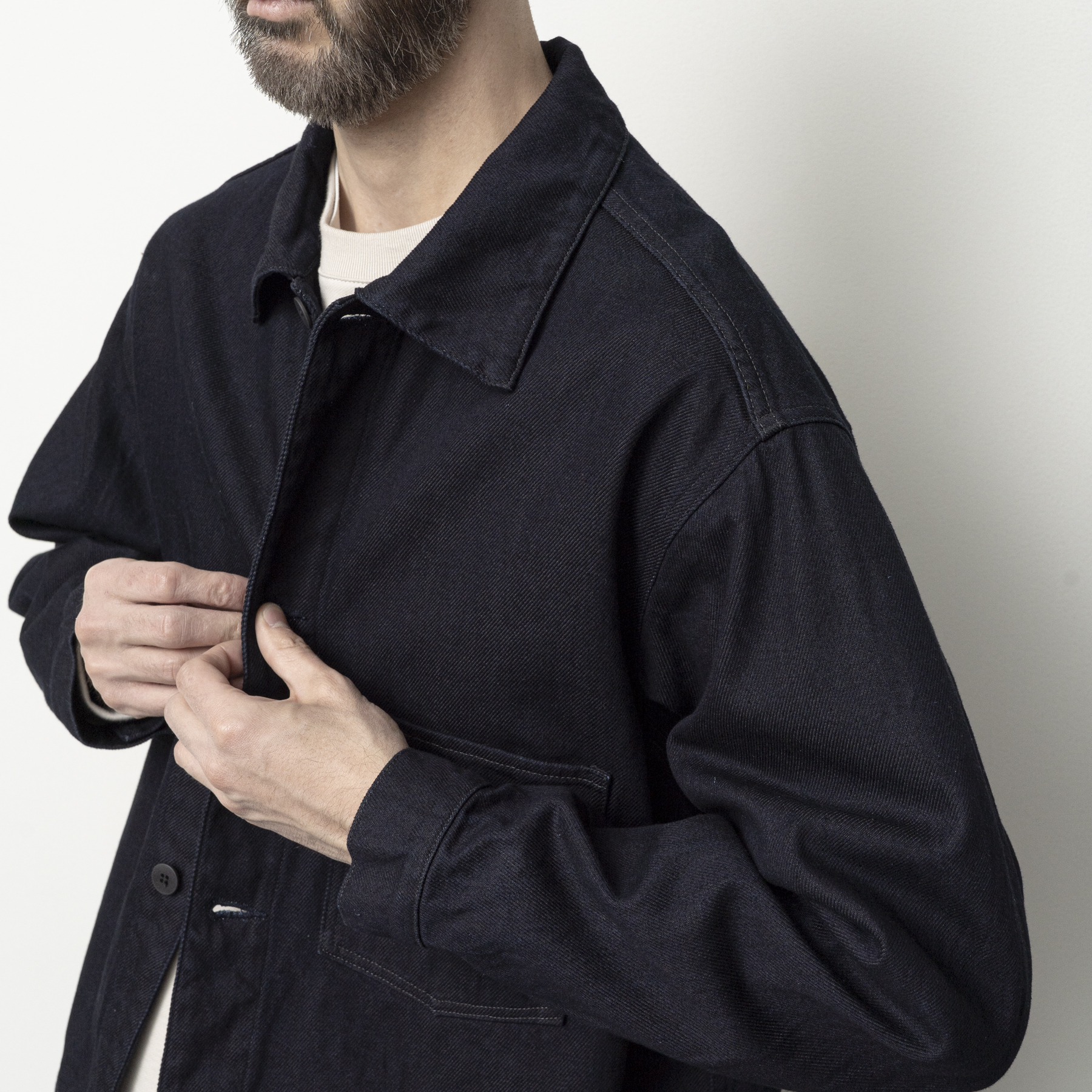 [STILL BY HAND] DN02263OS - 12oz denim jacket BLACK