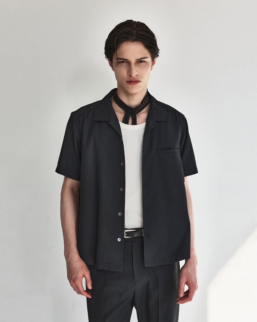 [kineto]t Refined Wool Stripe Shir_Black