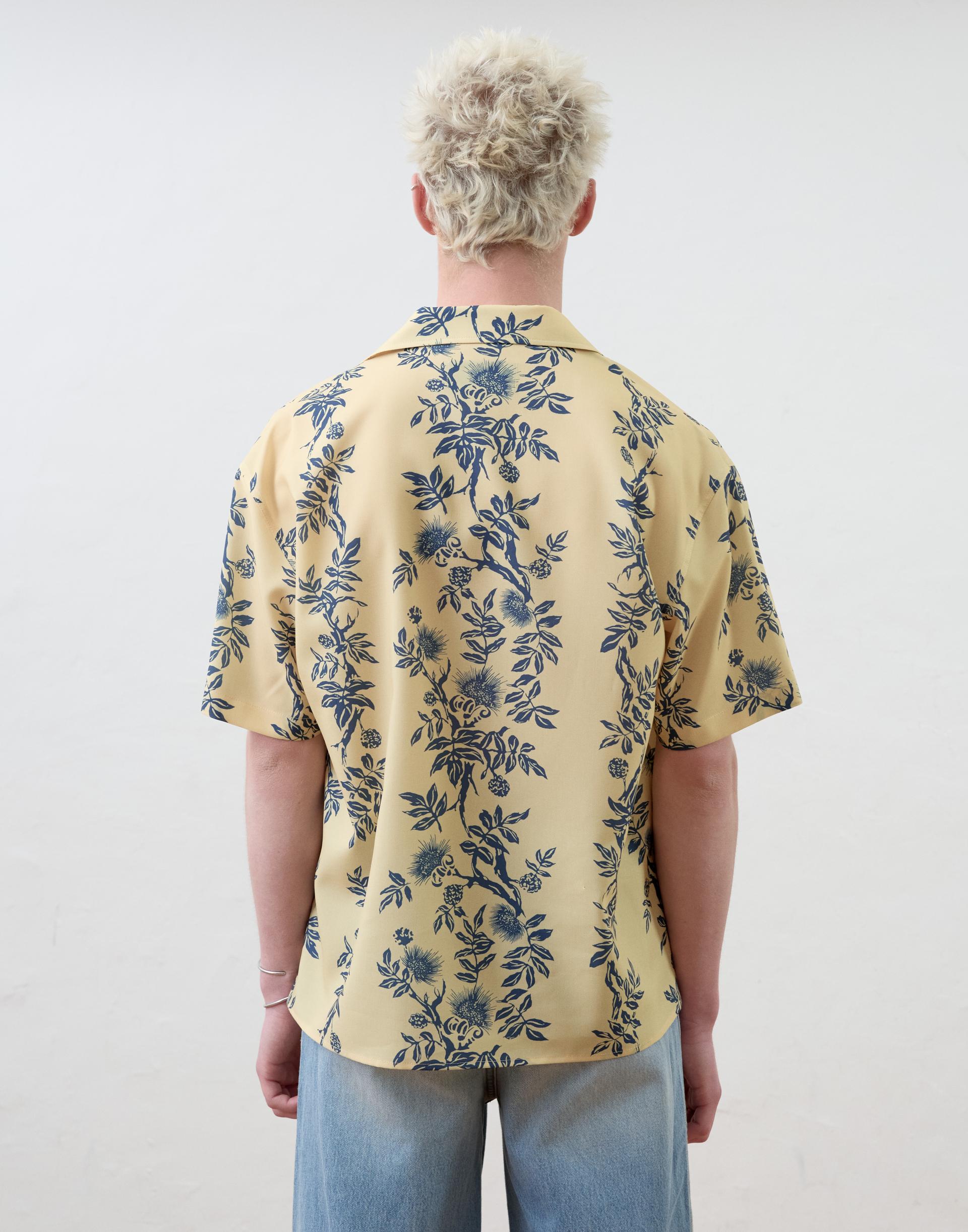 [MOOMYUNG ] HAWAIIAN OPEN COLLAR SHIRT (FLOWER DRAWING)