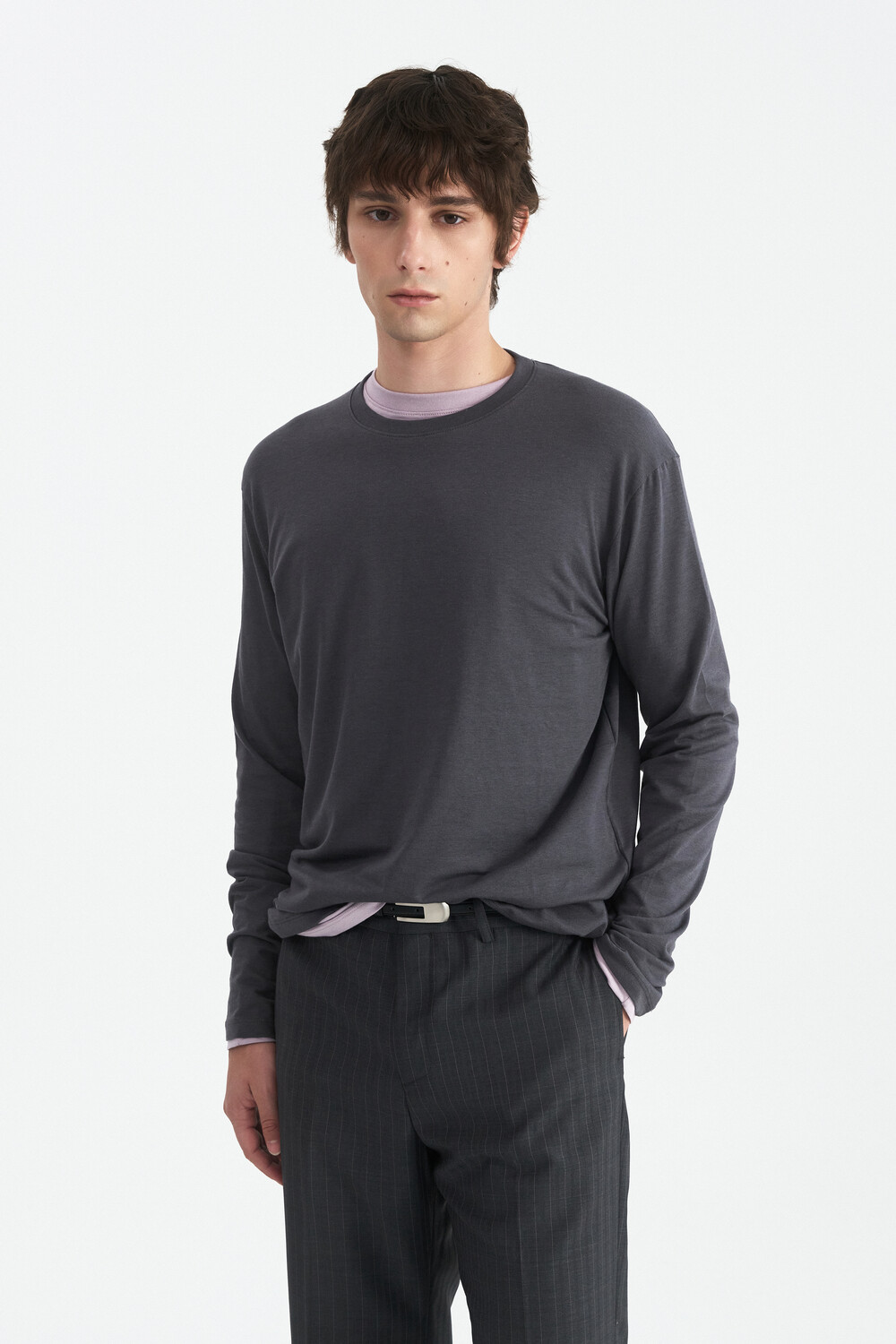 [WINDER] MODAL BLEND JERSEY TOP - DARK GREY