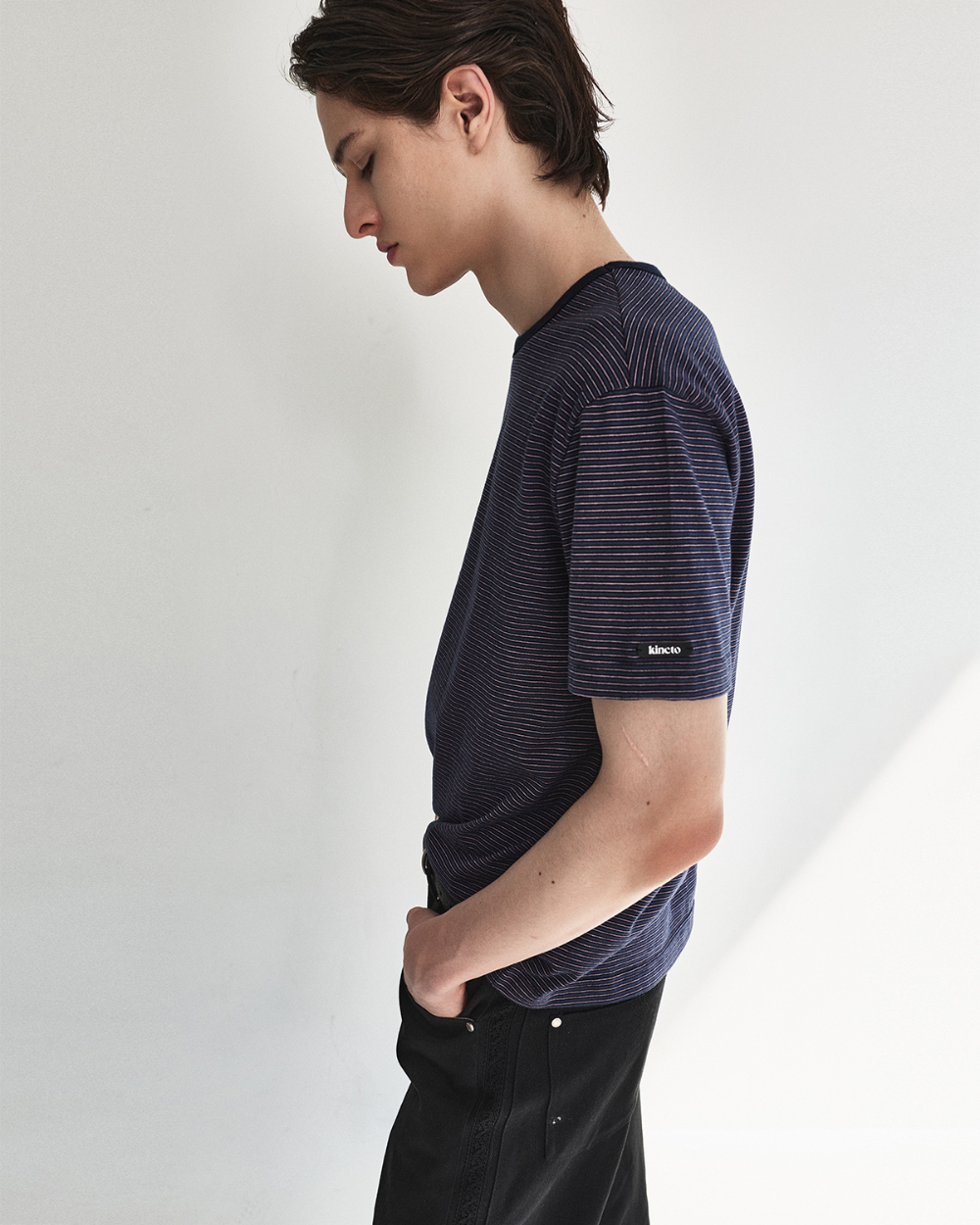 [kineto] Blend Stripe Cotton T-Shirt_Multi Purple