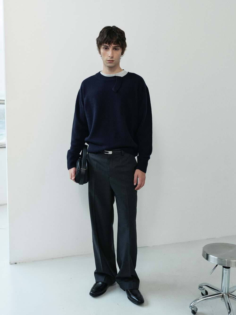 [WINDER] BACK PATCH WOOL TROUSERS - MELANGE CHARCOAL