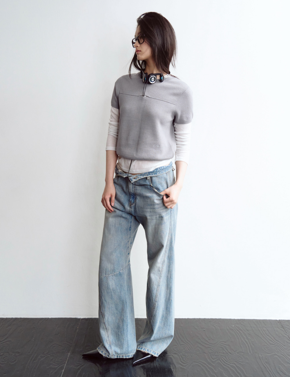 [GEN:RE] Contour Semi Flare Denim Pants Light Blue